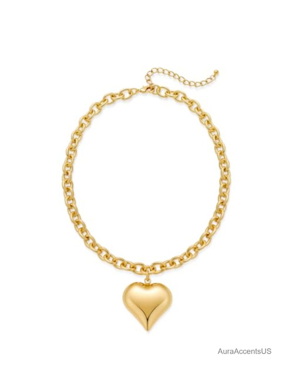 Gold Plated Chunky Cable Chain Necklace with Heart Pendant